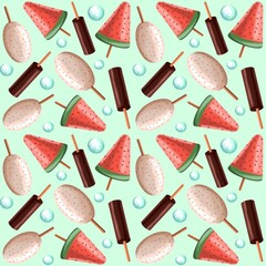 Seamless pattern with ice cream. Summer pattern.