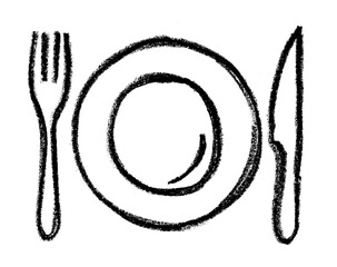 Fork Knife And Plate Icon Crayon Chalk Drawing Vector