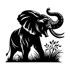Roaring elephant Silhouette - Vector of Roaring elephant - Minimalist Roaring elephant Design.