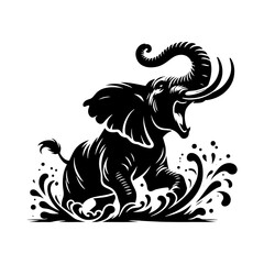 Roaring elephant Silhouette - Vector of Roaring elephant - Minimalist Roaring elephant Design.