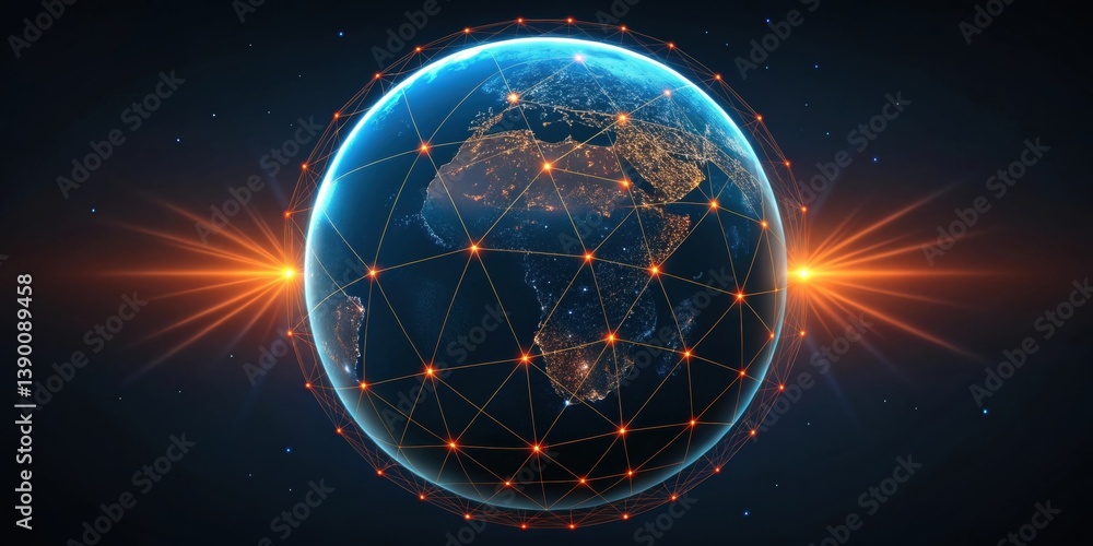 Poster glowing globe with network lines, showcasing a digital connection to the world.