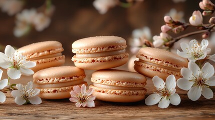 Delicate Peach Macarons with Spring Blossoms of excellence in splendor beyond compare with grace
