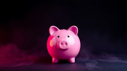 Saving Goals in Piggy Bank: A charming pink piggy bank, a classic symbol of savings and financial security, sits serenely in a setting that evokes ideas of wealth and the future.