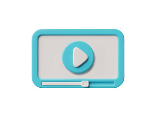 Tablet computer with video player 3D vector, portable device in blue case, gadget touchpad screen start sign, front view