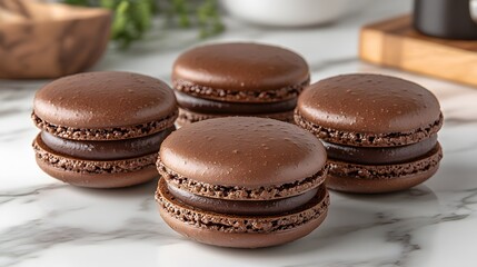 Delicious Dark Chocolate Macarons on Marble of excellence in splendor beyond compare with grace