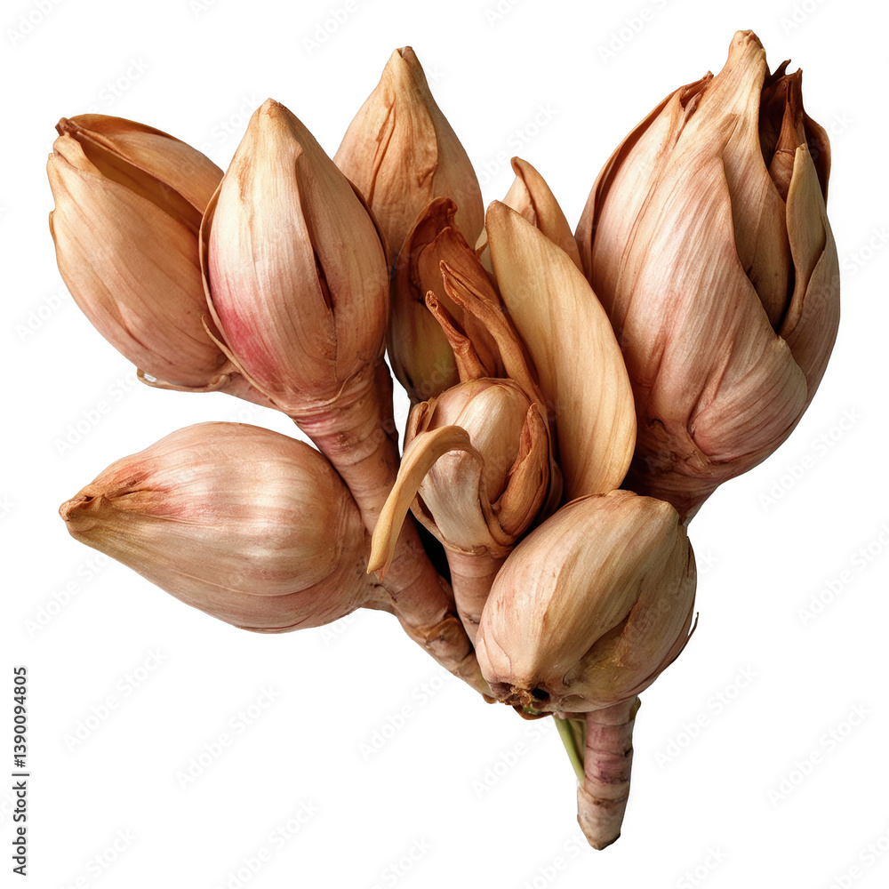 Poster a cluster of aromatic shallots with a soft beige background showcasing their smooth texture and deli