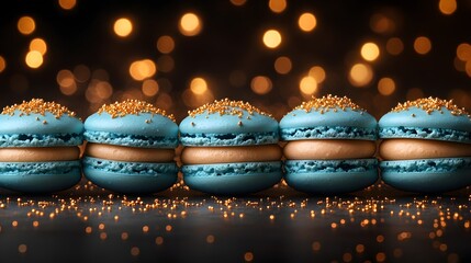 Golden Dusted Blue Macarons Festive Treats of excellence in splendor beyond compare with grace