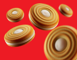 Sandwich cookies with milk cream. 3d illustration. Isolated on white background.	