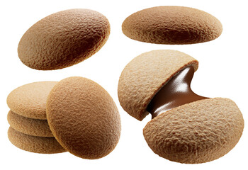 Delicious chocolate cream filled cookies. isolated white background. 3d illustration
