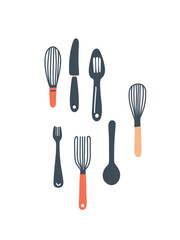 set of kitchen utensils in flat style