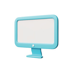 Computer monitor with white blank screen 3D vector icon, realistic device display in blue case with empty screen mock up