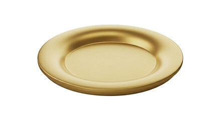 A lustrous golden dish, subtly curved, reflecting a gentle light, ideal for presenting precious items or serving delicate treats.