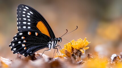 Obraz premium Black swallowtail butterfly on yellow flower