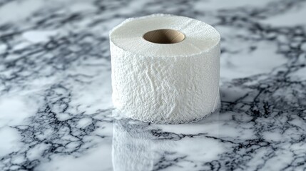 Roll of toilet paper on marble surface
