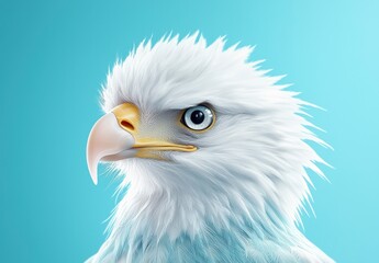 Fototapeta premium Close Up Portrait of an Eagle Head Against a Light Blue Background