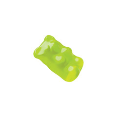 Chewy gummy bear 3D cartoon vector icon, sweet green dessert, fruit flavor of delicious snack, bright animal candy