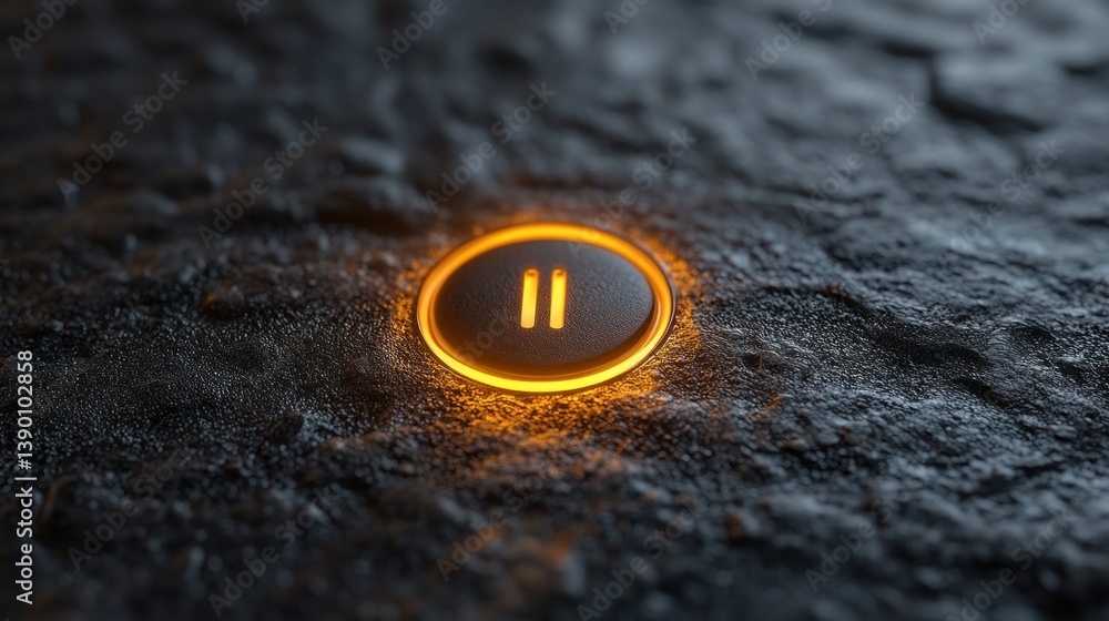 Poster illuminated pause button on dark stone surface