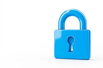 digital lock icon, cyber security symbol, holographic effect, metallic and blue, isolated on white background