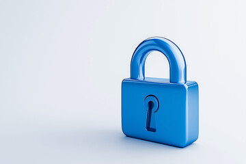 digital lock icon, cyber security symbol, holographic effect, metallic and blue, isolated on white background