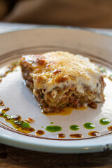 Duck lasagna with vegetables and classic béchamel, l'Escrivania Espai Gastronòmic , Porreres, Mallorca, Balearic Islands, Spain