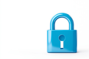 digital lock icon, cyber security symbol, holographic effect, metallic and blue, isolated on white background