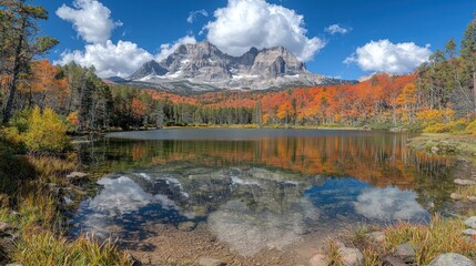 Autumnal mountain lake reflections