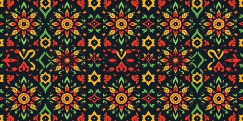 Hand-drawn digital seamless pattern in ajrakh style; block print batik vector design with ample empty space, art, pattern