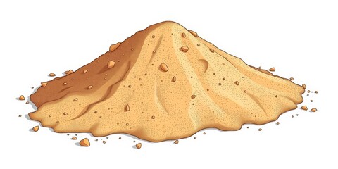 Hand-drawn illustration of a loose pile of beach sand, isolated on white background, background, summer