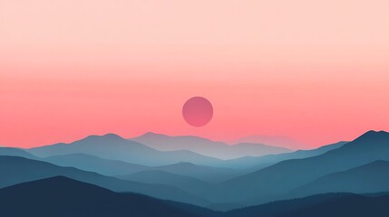 Fototapeta premium Pink sunset over silhouetted mountains. (7)