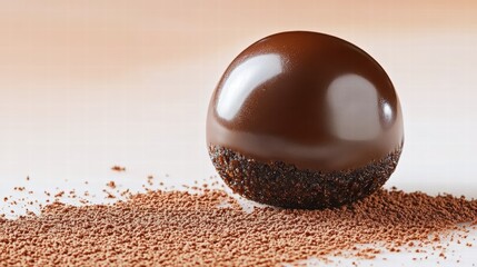 Delicious Dark Chocolate Sphere with Cocoa Powder on a Smooth Surface