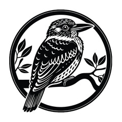 Obraz premium A bird on a brunch black and white color silhouette vector