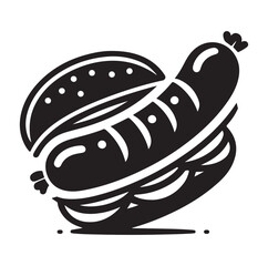 Sausage fast food vector illustration outline, silhouette on white background.