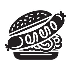 Sausage fast food vector illustration outline, silhouette on white background.