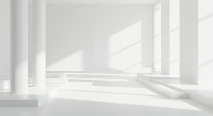 Fototapeta premium Sunlit Minimalist White Architecture Interior Design