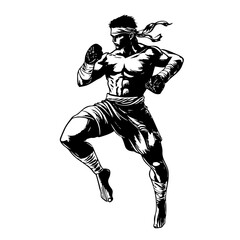 Traditional Martial Warrior logo illustration – Silhouette of a Combat-Ready Fighter