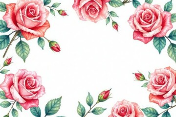 Delicate watercolor roses & leaves, repeating pattern, romantic, pretty, texture