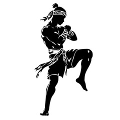 Traditional Martial Warrior logo illustration – Silhouette of a Combat-Ready Fighter