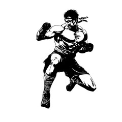 Epic Boxer Warrior in Fight Mode Logo Martial Arts Illustration