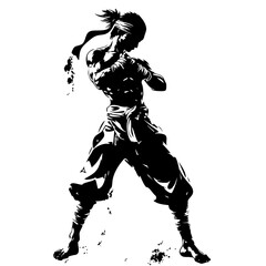 Fototapeta premium Martial Arts Fighter in Combat Stance – Dynamic Ninja Warrior Silhouette Illustration