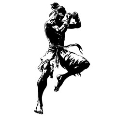 Karate Fighter in Combat Stance logo design – Stealth Warrior Illustration