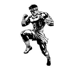 Traditional Martial Warrior logo illustration – Silhouette of a Combat-Ready Fighter