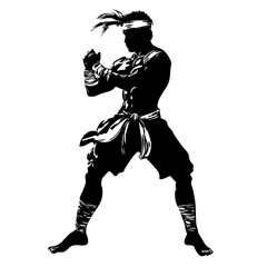 Silhouette of a Warrior in Action logo illustration – Martial Arts Fighter Ready for Battle
