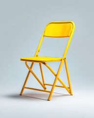 A cobalt yellow metal folding chair stands alone against a soft background, showcasing its sleek design and practical folding feature. Ideal for both indoor and outdoor settings