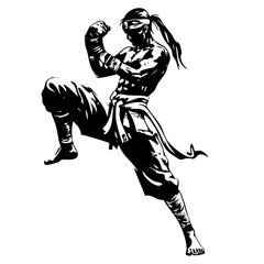 Fototapeta premium Martial Arts Fighter in Combat Stance – Dynamic Ninja Warrior Silhouette Illustration