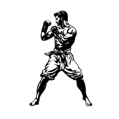 Traditional Martial Warrior logo illustration – Silhouette of a Combat-Ready Fighter