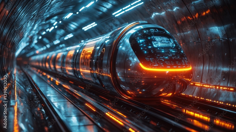 Aufkleber a cutting edge smarttrain glides through a sleek tunnel filled with vibrant neon lighting, represent