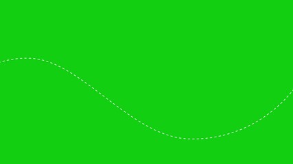 Cartoon animation of an airplane and a dotted flight line on a chromakey background. 4K