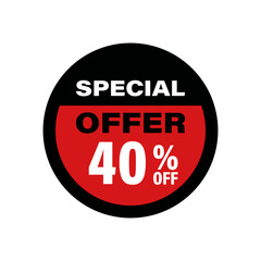 Discount offer tag badge. Sale promotion label with 40 percentage sign.