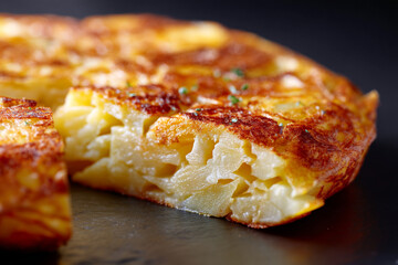 Delicious spanish tortilla de patatas with crispy edges