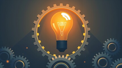 An illustration of a lightbulb surrounded by gears, representing the innovation and ideation process inherent in business development